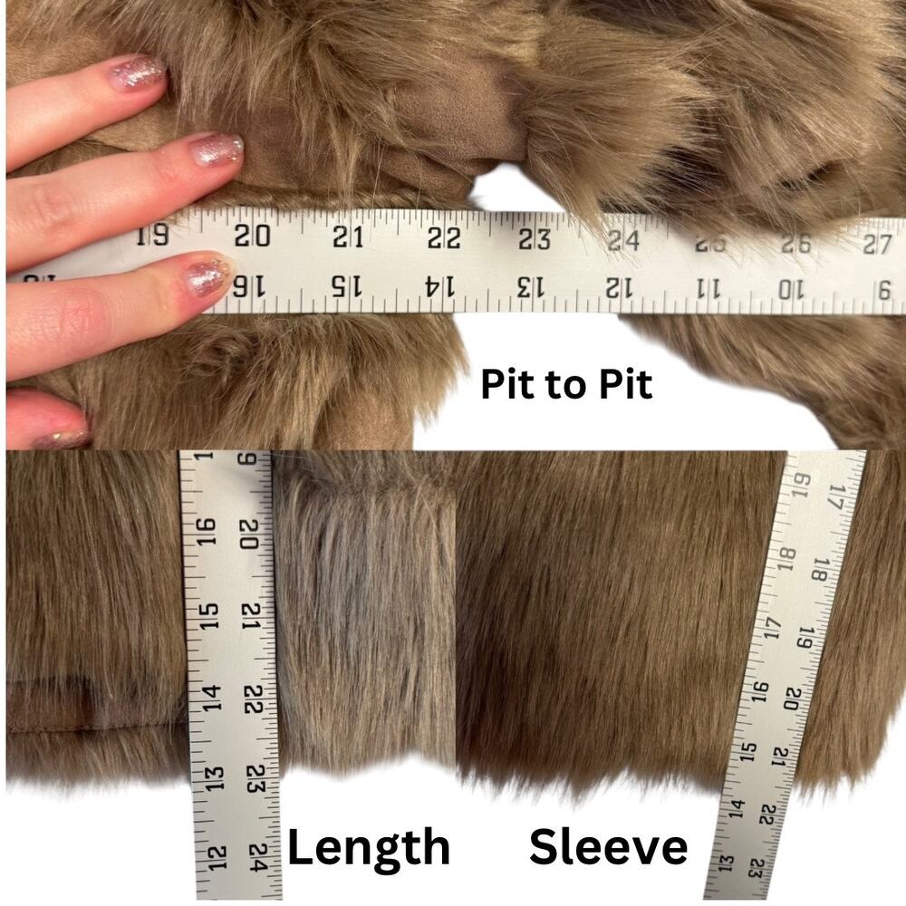 New Chico's Tan Faux Fur Suede 3/4 Sleeve Cropped Coat Sz Large Party Holiday - Picture 5 of 8